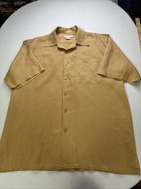Daniel Ellissa Men’s XL 100% Linen Camel Camp Collar Button Up Resort Shirt
